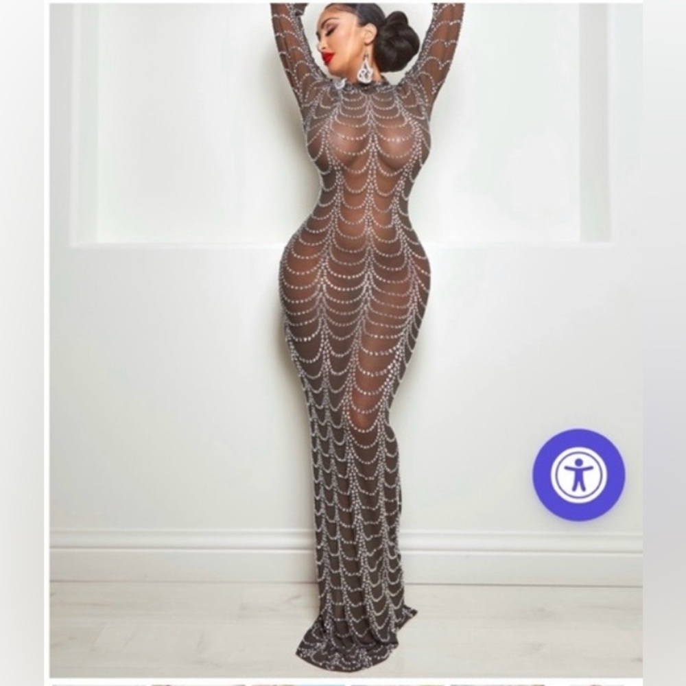 Black sheer rhinestone dress